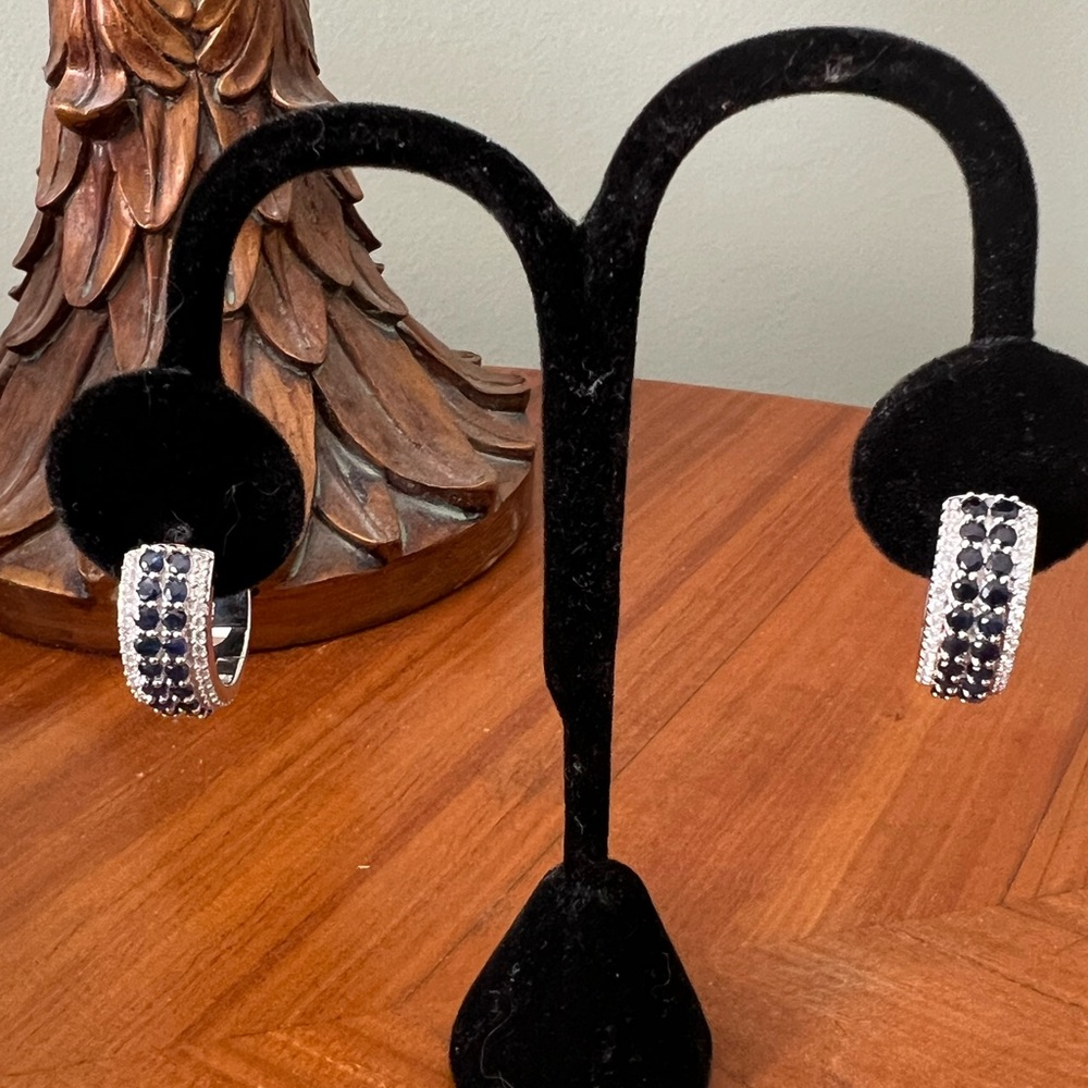Colleen Lopez Sapphire And Zircon Huggie Earrings Silver New!!